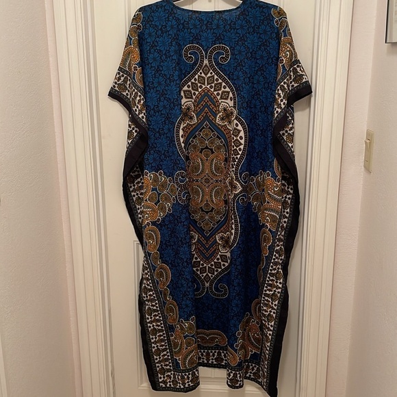 Gold Coast Kaftan Blue Paisley Pattern, Gold Glitter Accents women’s sz One Size - Picture 8 of 16
